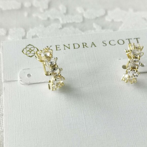 Kendra Scott Cailin Gold Earrings White Crystal - Picture 3 of 3